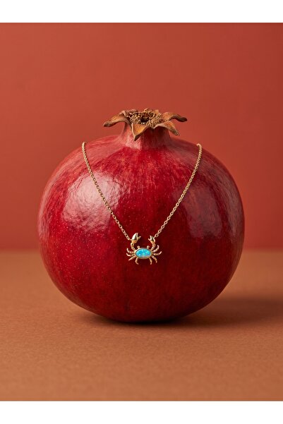 Silveria Jewels 925 Ayar Gümüş Mavi Opak Taşlı Yengeç Burcu Kolye