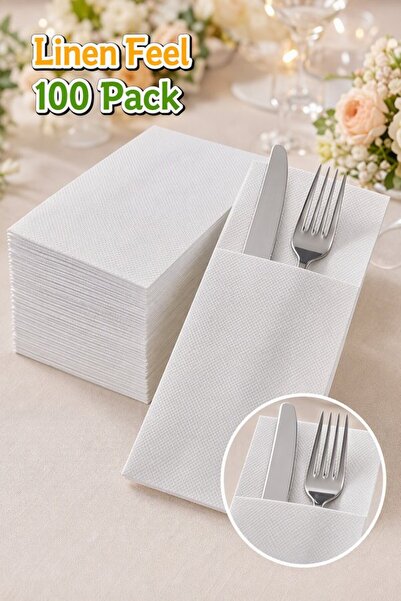 Generic 100 Pack Virgin Wood Pulp Pocket Dinner Napkins Disposable Linen Feel...