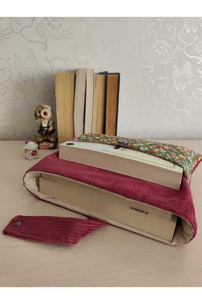 Talay Accessories Burgundy Velvet Detailed Floral Patterned Book Cover and Tablet Bag - Handmade Protective Case