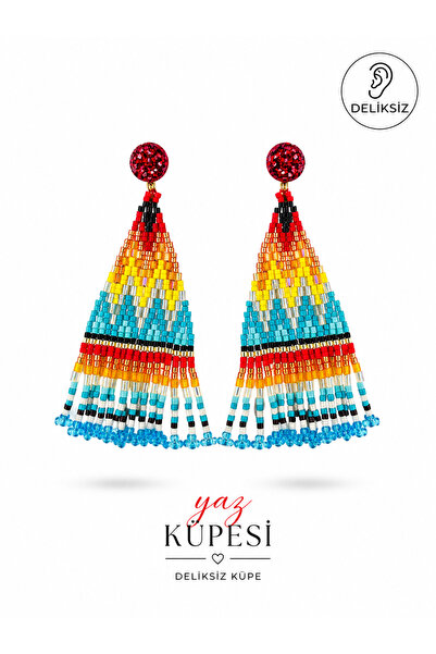 1PARÇAMAVİ DELİKSİZ kıstırmalı klipsli kadın küpesi -MİYUKİ BONCUK KÜPE