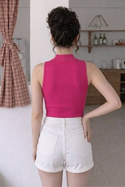 Lucky Line Airi Women's Fuchsia Camisole Snap Fastener Body Blouse Lycra Cotton Fit Cut Low-Cut Sleeveless Bodysuit