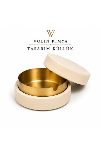 VOLIN Beton Kapaklı Paslanmaz Çelik Kül Tablası Krem Renk Koku Yapmaz