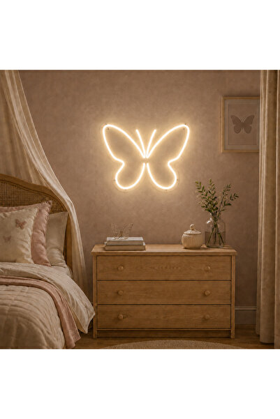 Prime Neon Kelebek Figürlü Gün Işığı Neon LED Tabela 30 cm – Çocuk ve Genç Od...