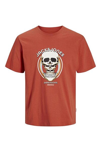 Jack & Jones Μπλούζα κοντομάνικη ανδρική "Dimension skull" πορτοκαλί