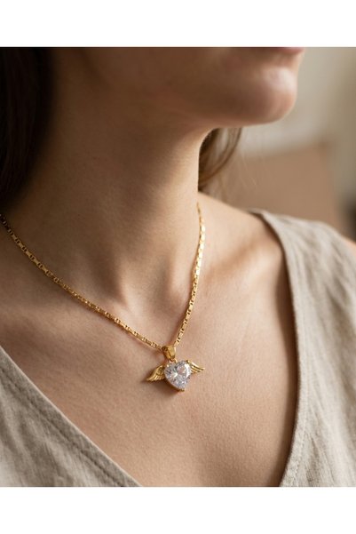 Prizma Concept Stone Angel Winged Heart Necklace Valentine's Day Gift Zircon ...