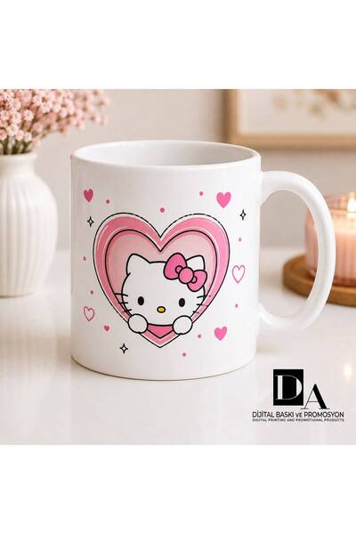 DA DİJİTAL Hello Kitty Kalpli Hediyelik Kupa