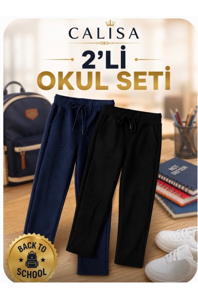 CALİSA Unisex Girls Boys 2-Piece School Sweatpants Black Navy Blue with Pocke...