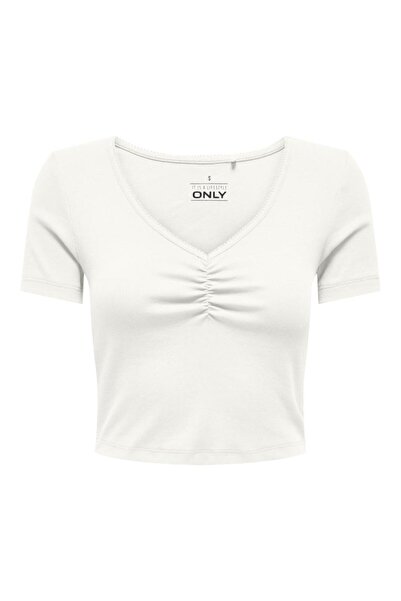 ONLY Μπλούζα κοντομάνικη crop top γυναικεία "Betty life" εκρού