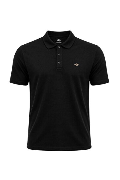 Cross Time تيشيرت بولو أسود للرجال من نوع Waffle Polo Neck