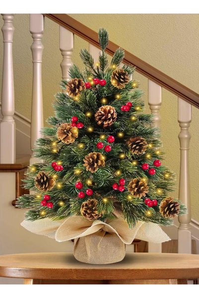 GGEROU 55cm/21.65Inch Pre-lit Christmas Pine Tree 40 LED with Warm White Fair...