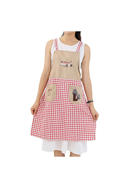 STARSTAR Kitchen apron with pockets, cotton-linen blend, unisex (red)