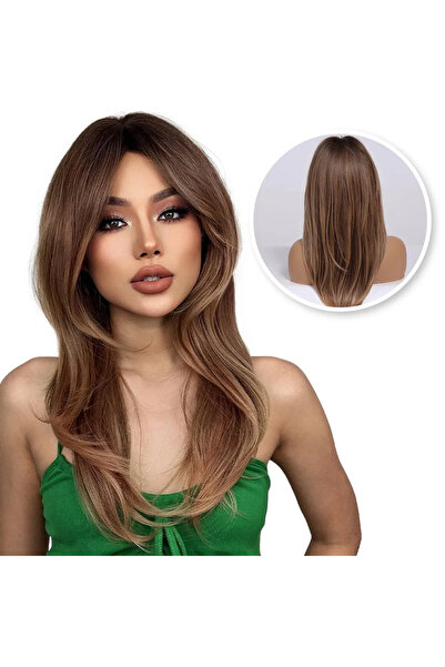 STARSTAR Women's Wig 60cm – Brown/Light Brown – Washable, Combable, Heat Resi...