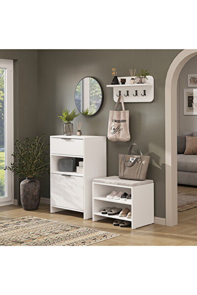 ROOMART Lena Vestiyer Takımı Askılıklı, Ayakkabılık Dolabı, Modüler, Aynalı P...