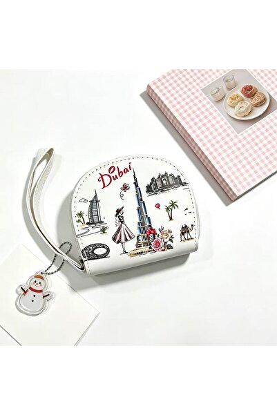 ARIANA Dubai Souvenir Wristlet Wallet, Stylish White PU Leather Clutch with B...