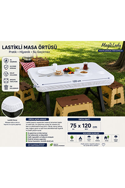 Magiclady 75 × 120 cm Lastikli Tek Kullanımlık Piknik Masa Örtüsü