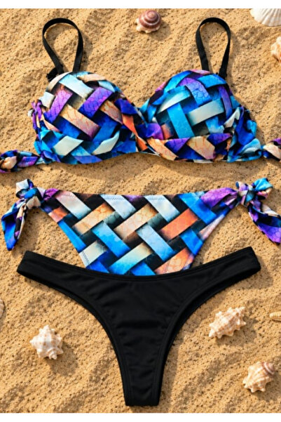 Generic Brand Women's 3-piece swimsuit, multicolor geometric print, size 36