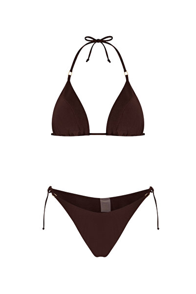 TIME MUSE AURELIA Kahverengi Parlak Yüzeyli Oval Dikişli Üçgen Bikini Takım