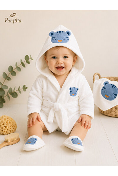 Panfilia 100% Cotton Baby Kids 0-2 Years Old Towel Bathrobe Slippers Set of 3