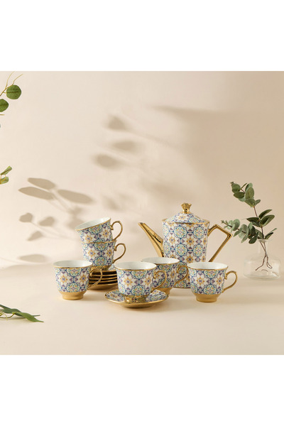 Lifestyle Mosaica 13-Piece Porcelain Cup and Saucer Set - 220 ml