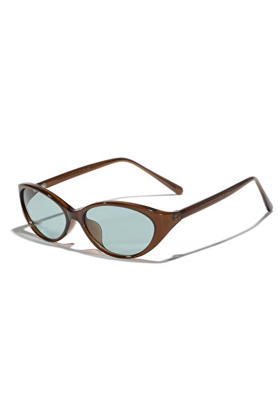 Toz Vintage Ovian Brown Transparent Bone Frame Blue Glass Vintage Retro Oval ...