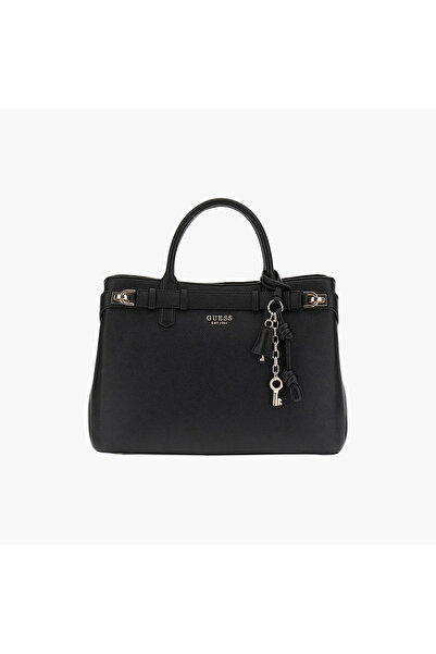 Guess Gregoria Pebbled Texture Double Handle Satchel Bag with Zipper Closure ...
