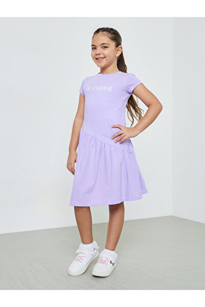 Styli Girls Lilac Round Neck Cotton T-Shirt Dress