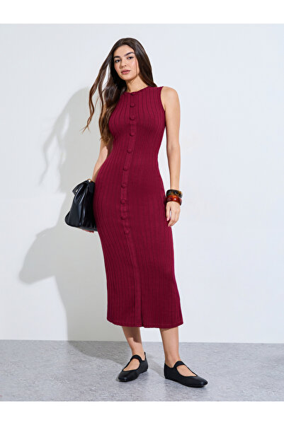 Styli Magenta Rib Sleeveless Sheath Maxi Dress