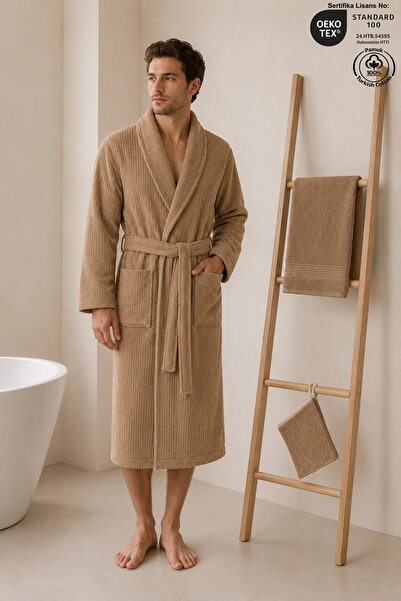 Ellaline Eldy Men's Bathrobe Set, 3 Pieces, 100% Cotton Certified Shawl Colla...