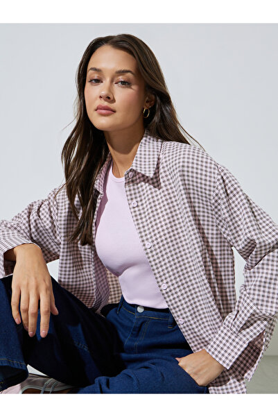 Styli Pink Checked Long Sleeves Oversized Shirt