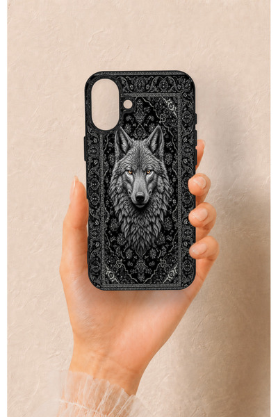 Vip Case iPhone 16 Plus Uyumlu Etnik Kurt Desenli Silikon Kılıf