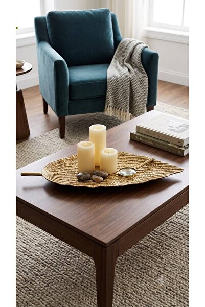 mysecrethome Altın Rengi Metal Yaprak Dekoratif Sunum Tepsisi & salon sehba a...