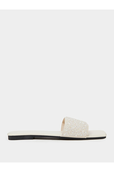 Take Two By Styli Cream Sparkling Strap Flat Sandals