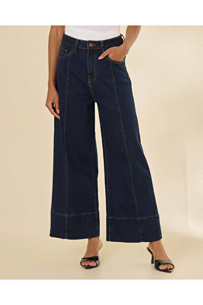 REDTAG Women Dark Blue High Rise Wide Leg Jeans