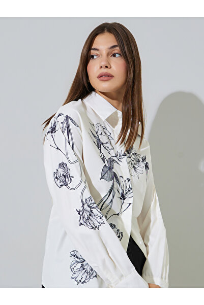 Styli Off-White Floral Print Long Sleeves Shirt