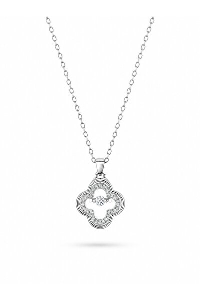 serelya 316L Steel Chain Silver Color Zircon Stone Clover Model Necklace