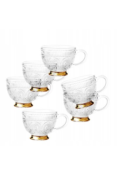 NO BRAND Cești de cafea din sticlă cu picior auriu Altom Design Daisy, 430 ml...