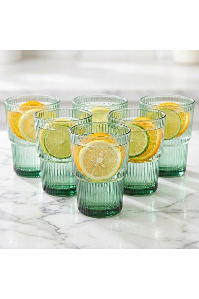 Orion 6x pahare VERZELATE VERDE pentru apă, suc și băuturi, 400 ml