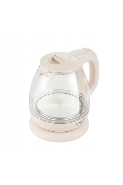 adler Ceainic electric fără fir din sticlă, 1,7 L, 2200 W, alb, cu LED