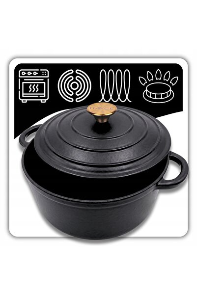 NO BRAND Set de vase emailate de 5L, capac emailat, negru mat, pentru inducți...