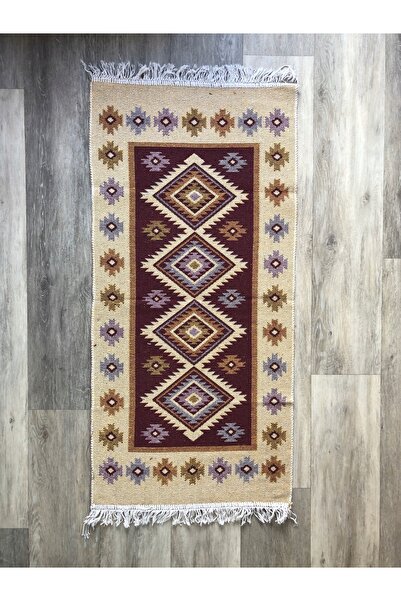 NO BRAND Covor kilim țesut, cu model față-verso, 80x150 cm, mov Bordeaux