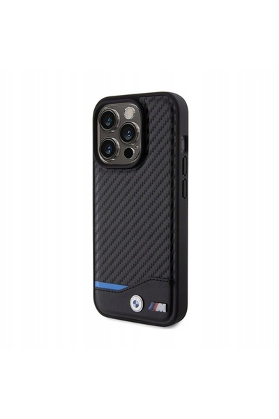 NO BRAND Husă BMW din piele și carbon pentru iPhone 15 Pro, neagră