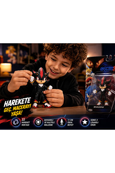 Cici Oyuncak Sonic 3 Shadow Hareketli Aksiyon Figürü 11 cm - 22 Eklemli Kolek...