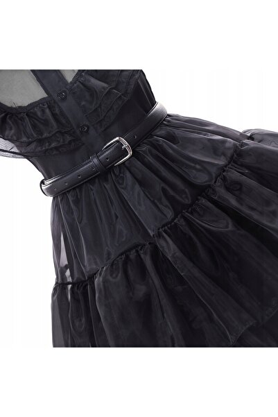 NO BRAND Rochie costum Wednesday + curea, costum de Halloween, mărimea 128 / 134