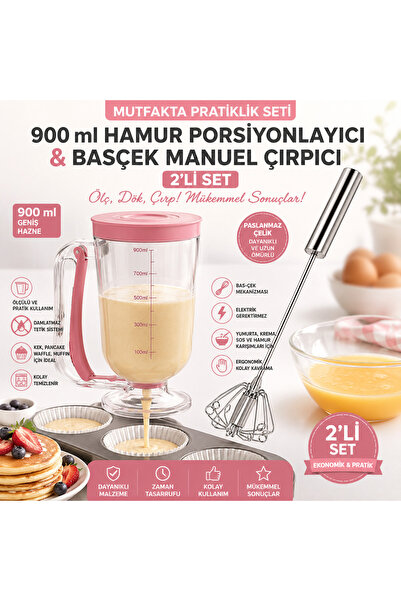 ROYALGROSS 900 ml Hamur Porsiyonlayıcı Pembe & Basçek Paslanmaz Çelik Manuel ...