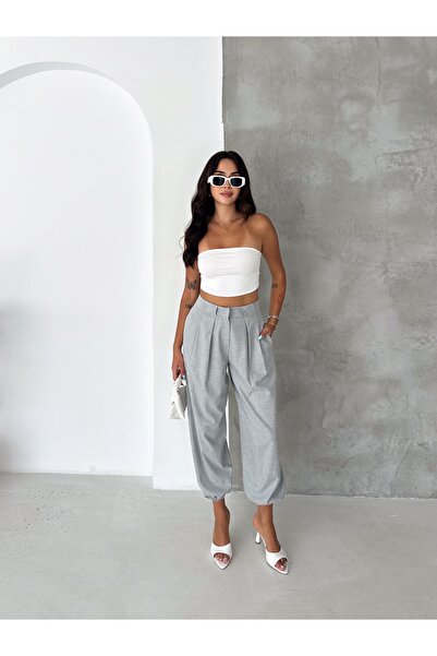 Ozy Fashion Gray Bell-Bottom Woven Trousers