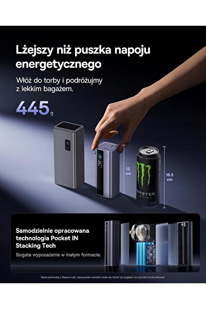 Baseus EnerGeek GR11 20000mAh 145W Power Bank cu cablu USB-C încorporat, gri
