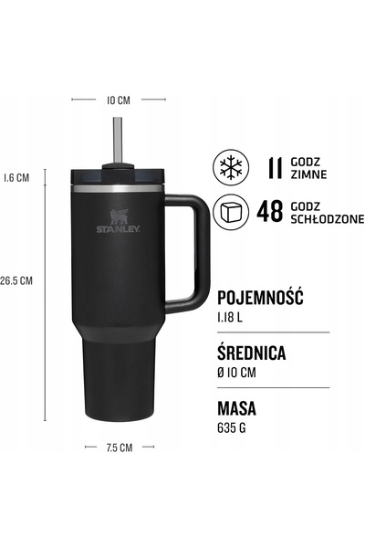 NO BRAND Cana Stanley 1200ml cu capac cu pai și mâner, termică, neagră