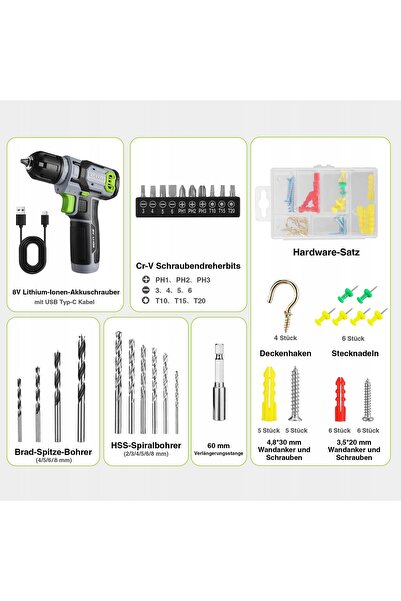 NO BRAND Șurubelniță fără fir WORKPRO 8V, 53 accesorii, LED, viteză variabilă