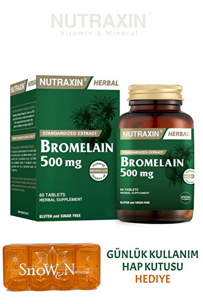 Nutraxin Bromelain 500mg (Ananas Özü) 60 Tablet + Hap Kutusu Hediye