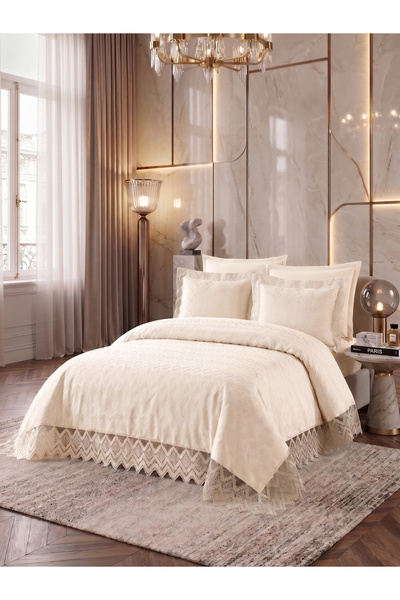 Myevilla Double Lace Bedspread Set with Stylish Lace Detail, Luxurious Bedspread